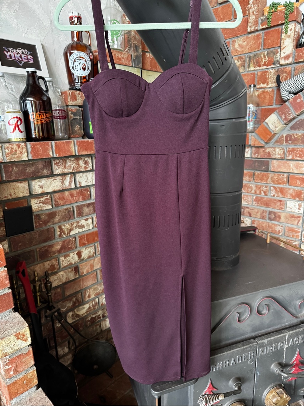 Trixxi Plum Strap Midi Bustier Dress with Front Slit